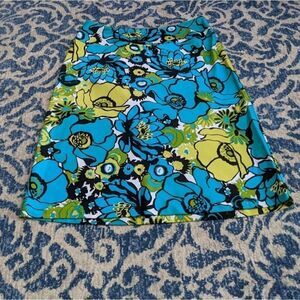 Easy 5th teal yellow white black floral flower skirt size 8 spring summer bright